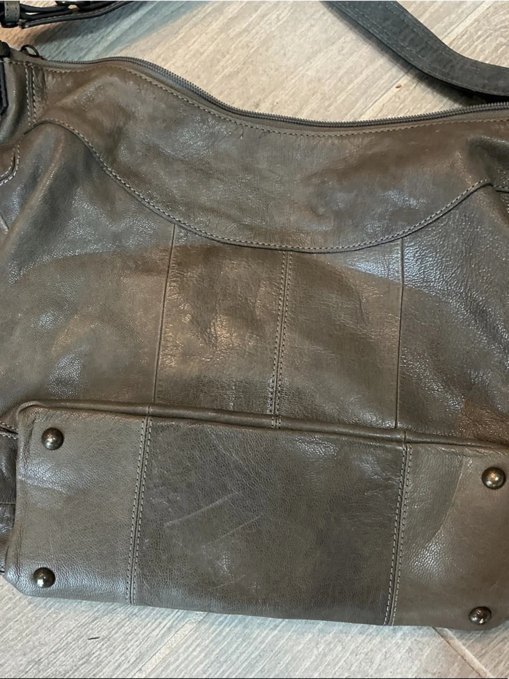 Ellington Taupe Leather Hobo with Front Flap Magnetic Pockets Zipper Closure